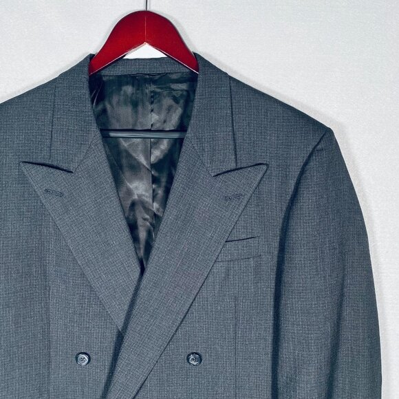 Vintage Tom James Blazer Mens 40R Gray Wool Double Breasted Jacket Union - Picture 5 of 15